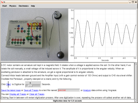 'Experiments' in use for plotting damped oscillation of a pendulum