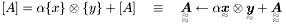 $ [A]=\alpha\{x\}\otimes\{y\}+[A] \quad\equiv\quad \TeFo{A}\gets\alpha\TeSe{x}\otimes\TeSe{y}+\TeFo{A} $