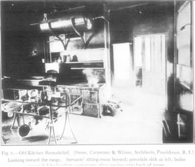 Fig. 6.—Old Kitchen Remodelled.
(Stone, Carpenter & Wilson, Architects, Providence, R.I.)
Looking toward the range. Servants' sitting-room beyond;
porcelain sink at left; boiler(*remainder cut off).