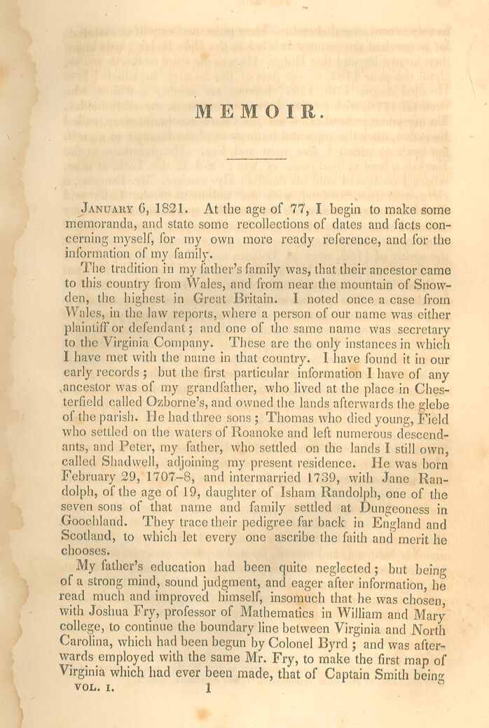 Page One of Jefferson's Memoir, Page001 