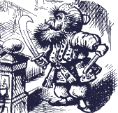 Bluebeard holding sword